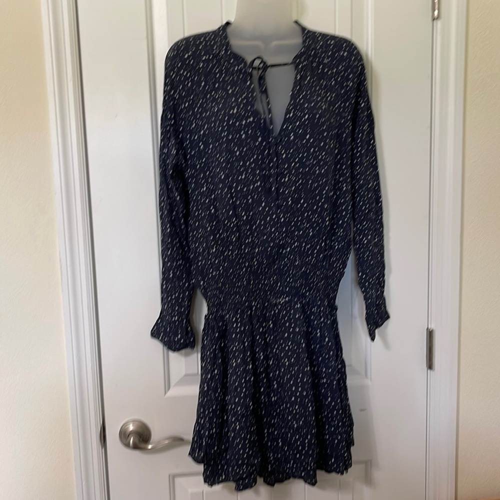 Rails Navy Print Button Front Fit Flare Long Mini Dress. Size L.